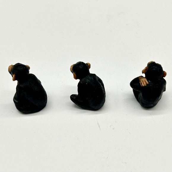 Vtg Set of 3 Realistic Miniature Chimpanzee Monkey Figurines Black - Picture 3 of 6